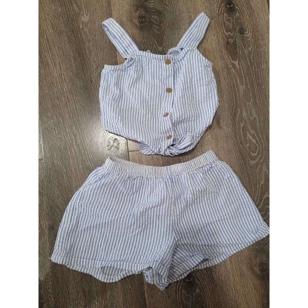 H&M Striped Outfit Set Tank Top‎ and Shorts Blue White Casual Size 6 #R